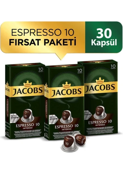 Espresso 10 Intenso Nespresso Uyumlu Alüminyum Kapsül Kahve 10 Adet X 3 Paket