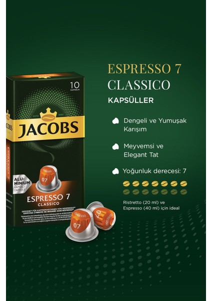 Espresso 7 Classico Nespresso Uyumlu Alüminyum Kapsül Kahve 10 Adet X 3 Paket