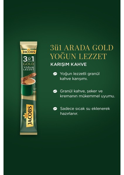 3'ü 1 Arada Gold Yoğun Lezzet Karışım Kahve 160 Adet ( 40'lı Kutu x 4)