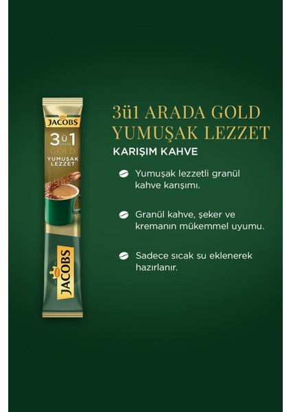 3'ü 1 Arada Gold Yumuşak İçim Karışım Kahve 10'lu Paket