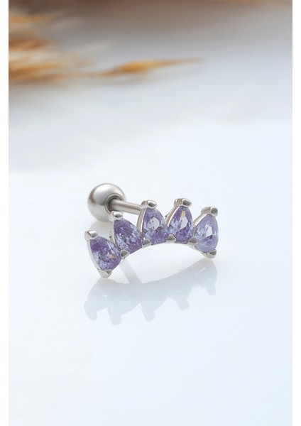 925 Ayar Markiz Taşlı Minimal Tragus Piercing
