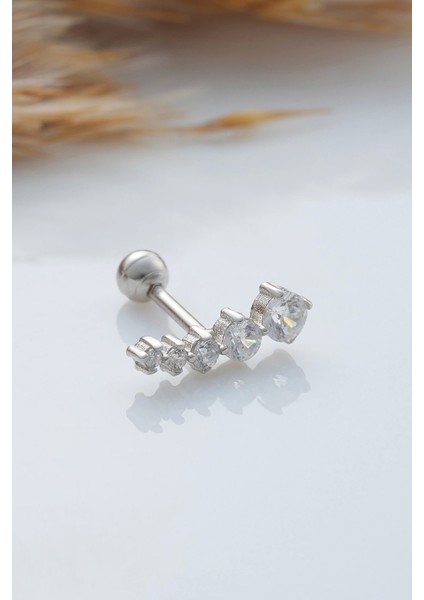 925 Ayar Sıra Taşlı Minimal Tragus Piercing