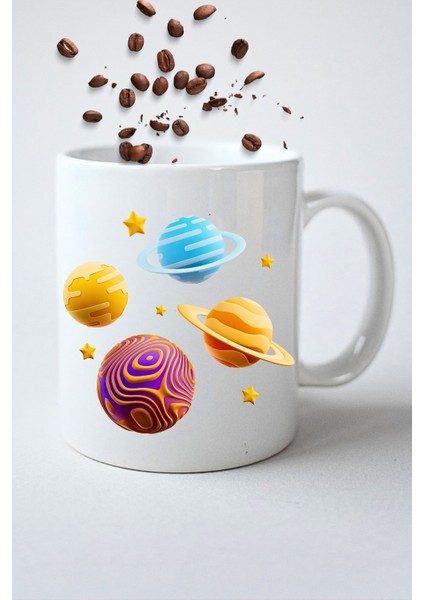 Renkli Galaxy Baskılı Kupa Bardak Porselen Çay Kahve Fincanı-6