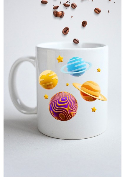 Renkli Galaxy Baskılı Kupa Bardak Porselen Çay Kahve Fincanı-6 fiyatları