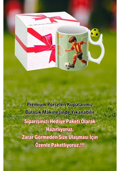 Sarı Lacivert Futbol Toplu Sarı Kırmızı Forma Oyunculu Taraftar Isimli Baskılı Kupa Bardak modelleri