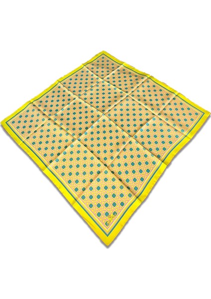 Sarı Karma Desen Tivil İpek Eşarp 11424-125