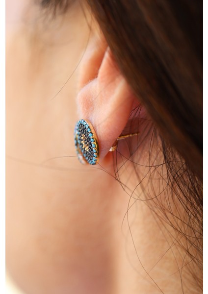 14 Ayar Altın Kadın Koyu Lacivert Nazar Boncuklu Küpe modelleri