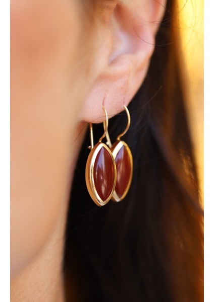 14 Ayar Altın Kadın Oval Akik Taşlı Küpe fiyatları