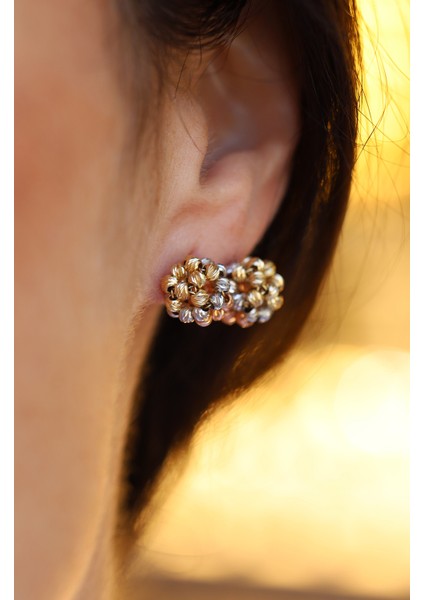 14 Ayar Altın Üç Renkli Dorica Kadın Top Küpe