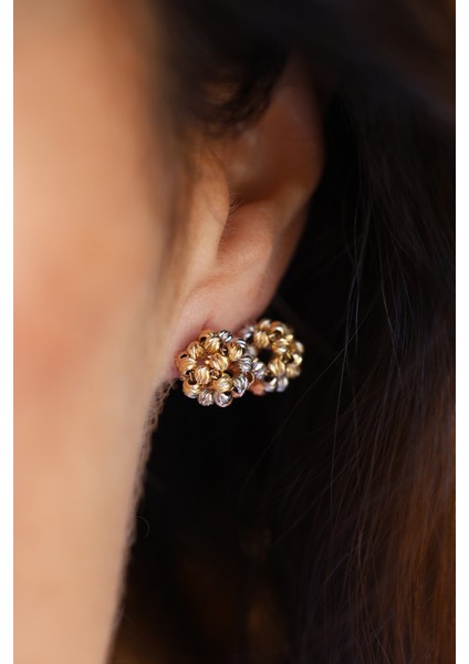 14 Ayar Altın Üç Renkli Dorica Kadın Top Küpe fiyatları