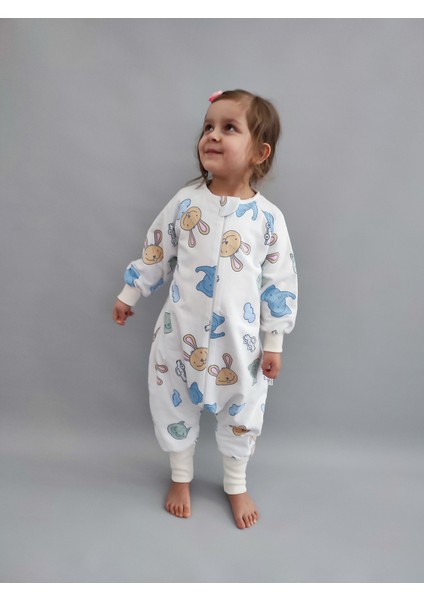 Uzun Kollu Kışlık Çocuk Bebek Uyku Tulumu %100 Pamuk 20-24 Derece 1 Tog Tavşan Desenli