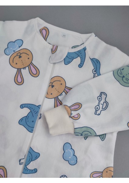 Uzun Kollu Kışlık Çocuk Bebek Uyku Tulumu %100 Pamuk 20-24 Derece 1 Tog Tavşan Desenli