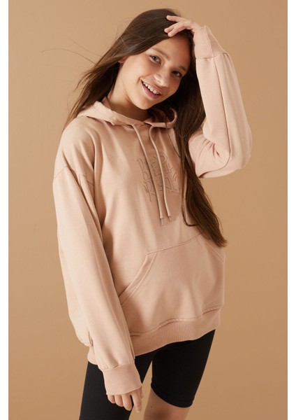 Bej Keep Read Baskılı Kız Çocuk Kapüşonlu Sweatshirt 19356 fırsatları