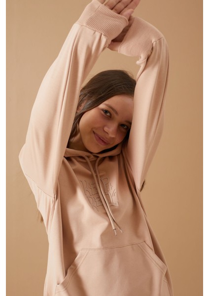 Bej Keep Read Baskılı Kız Çocuk Kapüşonlu Sweatshirt 19356 indirimleri