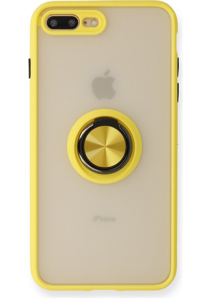 Denza Case Apple iPhone 8 Plus Kılıf Kenarları Renkli Yüzüklü Kapak - Sarı