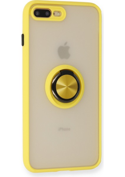 Denza Case Apple iPhone 8 Plus Kılıf Kenarları Renkli Yüzüklü Kapak - Sarı