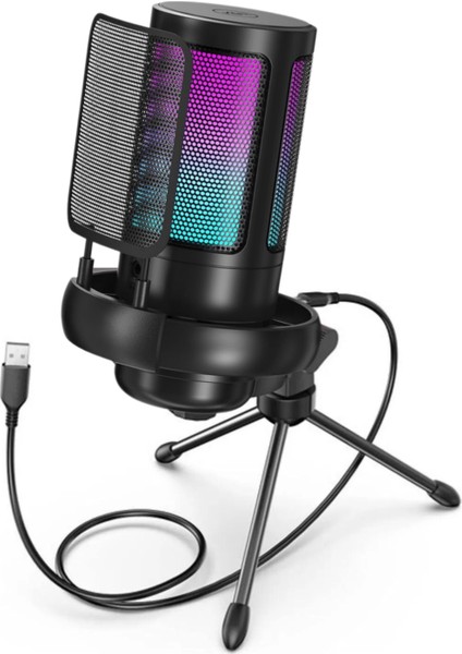 Youtuber Mikrofon Mv-5 Siyah Rgb USB Oyuncu Yayıncı ve Podcast Için Uyumlu Condenser Mikrofon