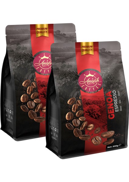 Anisah Coffee Genoa Espresso Çekirdek Kahve | 2X500G | Aromatik Tat ve Zengin Krema