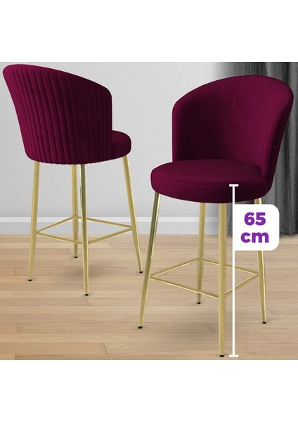 Alte Serisi 1 Adet Babyface Kumaş 65 cm Gold Kaplama Ayaklı Bar Sandalyesi