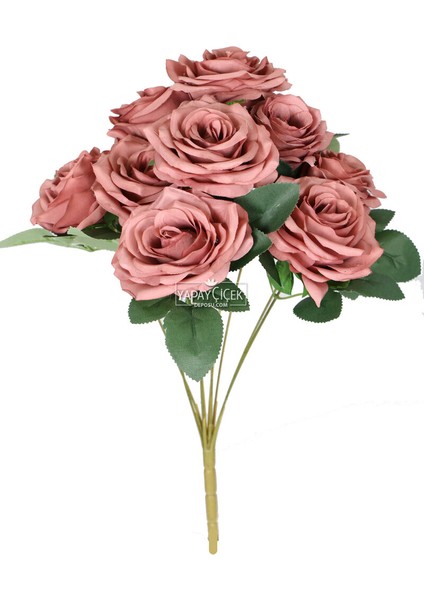 Yapay 9lu Lüx Iri Gül Demeti Pastel Pembe