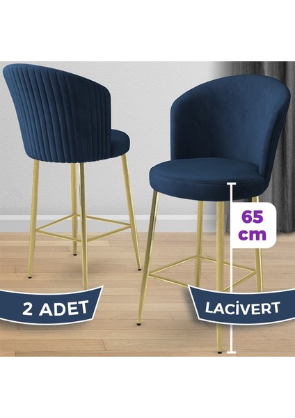 Alte Serisi 2 Adet Babyface Kumaş 65 cm Gold Kaplama Ayaklı Bar Sandalyesi