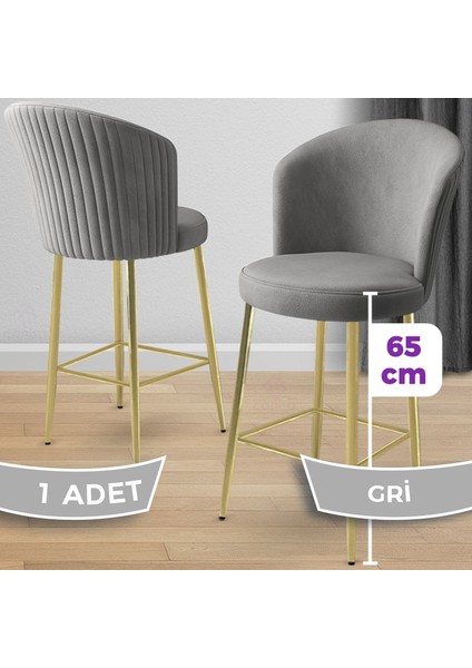 Alte Serisi 1 Adet Babyface Kumaş 65 cm Gold Kaplama Ayaklı Bar Sandalyesi