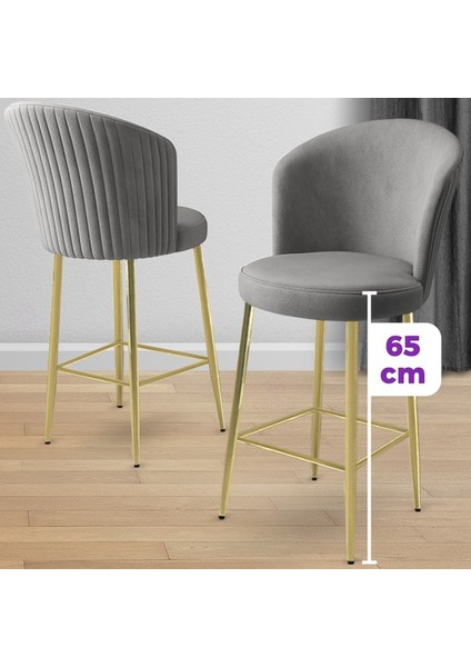 Alte Serisi 1 Adet Babyface Kumaş 65 cm Gold Kaplama Ayaklı Bar Sandalyesi