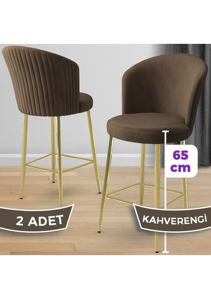 Alte Serisi 2 Adet Babyface Kumaş 65 cm Gold Kaplama Ayaklı Bar Sandalyesi