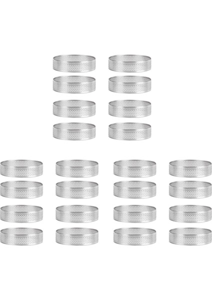 24 Adet Paslanmaz Çelik Tart Halkası, Isıya Dayanıklı Delikli Kek Mus Halkası Yuvarlak Çift Haddelenmiş Tart Halkası Metal Kalıp 10 cm (Yurt Dışından)
