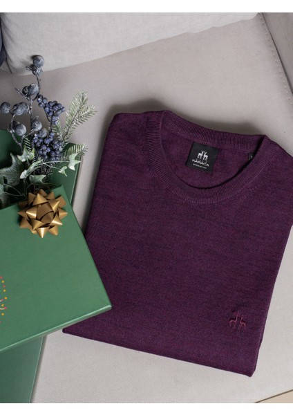 Erkek Regular Fıt Triko Kazak-Mürdüm Melanj modelleri