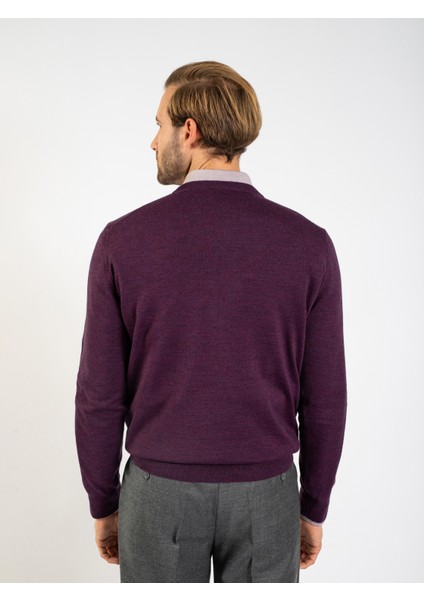 Erkek Regular Fıt Triko Kazak-Mürdüm Melanj indirimleri