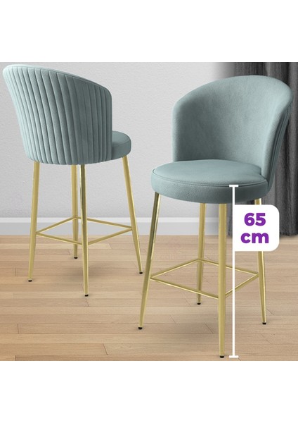 Alte Serisi 6 Adet Babyface Kumaş 65 cm Gold Kaplama Ayaklı Bar Sandalyesi