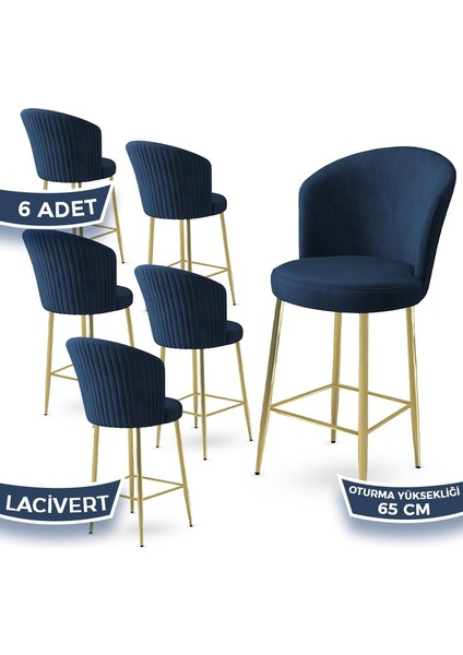 Alte Serisi 6 Adet Babyface Kumaş 65 cm Gold Kaplama Ayaklı Bar Sandalyesi