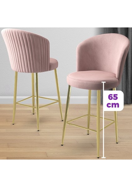 Alte Serisi 6 Adet Babyface Kumaş 65 cm Gold Kaplama Ayaklı Bar Sandalyesi
