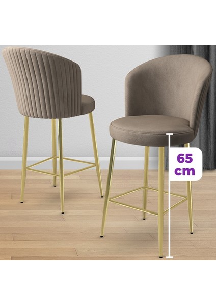 Alte Serisi 6 Adet Babyface Kumaş 65 cm Gold Kaplama Ayaklı Bar Sandalyesi