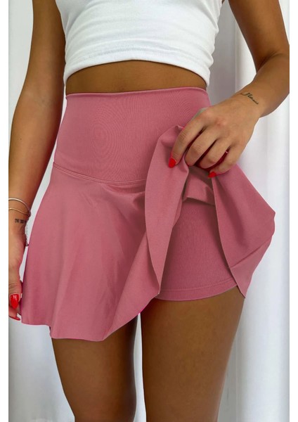 Yüksek Bel Volanlı Şortlu Spor Etek Deniz Şortu Skirt With Shorts