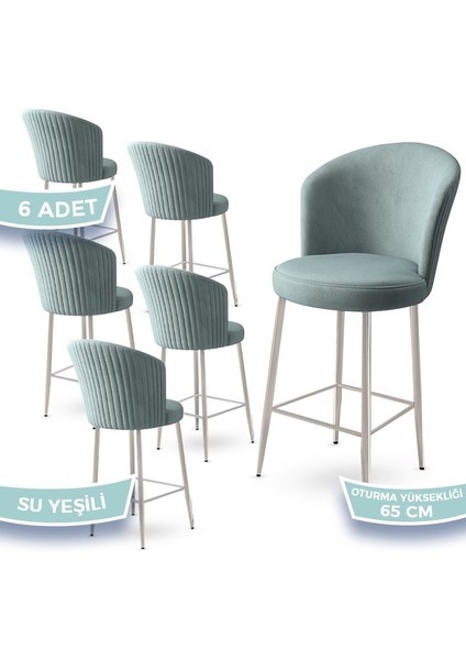 Alte Serisi 6 Adet Babyface Kumaş 65 cm Krom Kaplama Ayaklı Bar Sandalyesi