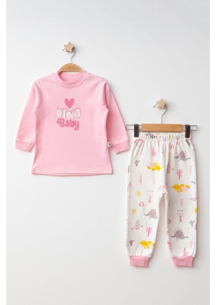 Pijama Takımı Penye Dino Baby Baskılı Pembe