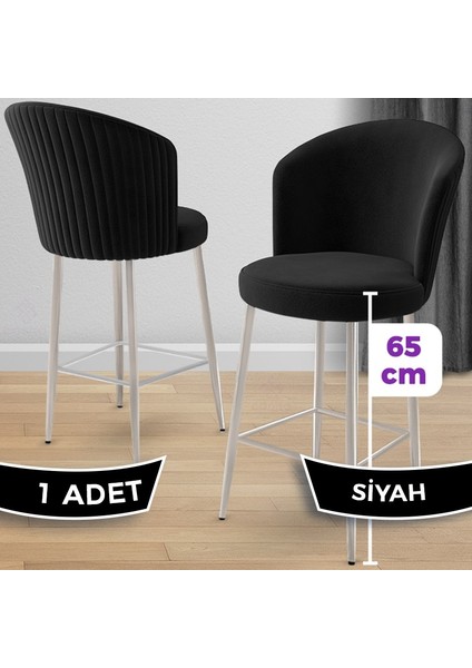 Alte Serisi 1 Adet Babyface Kumaş 65 cm Krom Kaplama Ayaklı Bar Sandalyesi