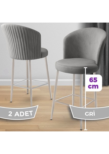 Alte Serisi 2 Adet Babyface Kumaş 65 cm Krom Kaplama Ayaklı Bar Sandalyesi