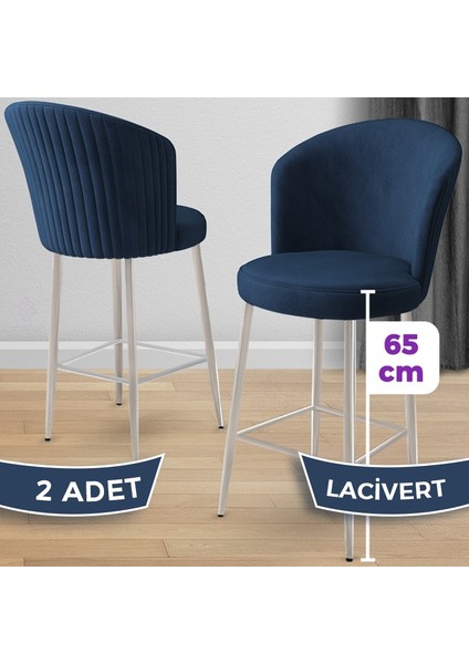 Alte Serisi 2 Adet Babyface Kumaş 65 cm Krom Kaplama Ayaklı Bar Sandalyesi