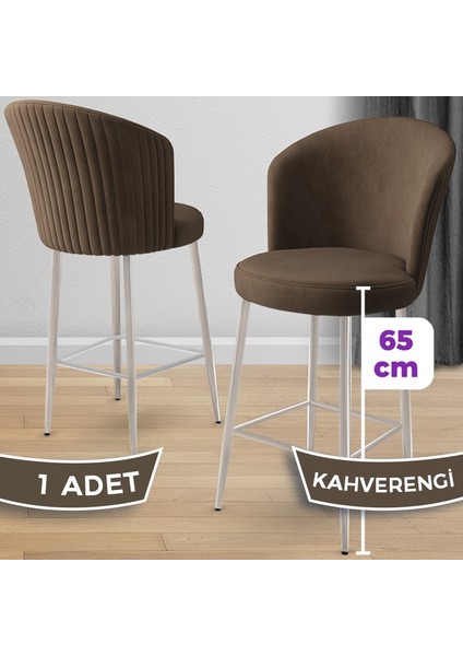 Alte Serisi 1 Adet Babyface Kumaş 65 cm Krom Kaplama Ayaklı Bar Sandalyesi
