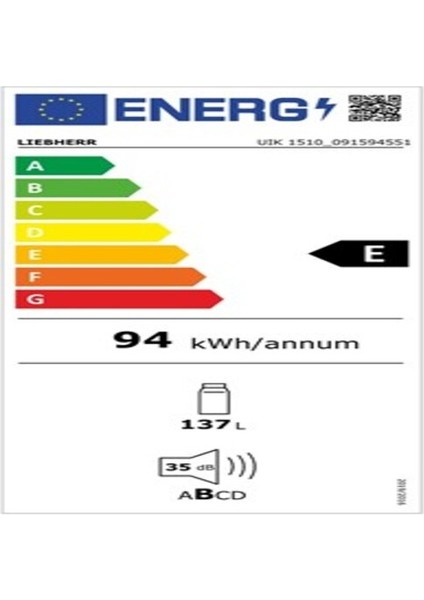 Lıebherr UIK1510 E Enerji Sınıfı 136 lt Ankastre Soğutucu