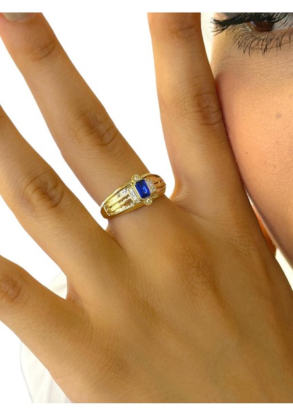 Baget Safir Taşlı Pırlanta Modeli 14 Ayar Altın Yüzük