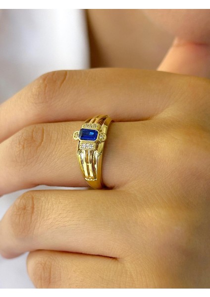 Baget Safir Taşlı Pırlanta Modeli 14 Ayar Altın Yüzük fiyatları