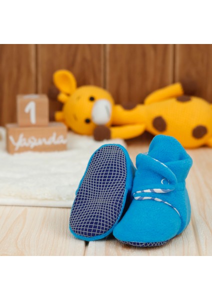 Polar Bebek Pandufu, Kaydırmaz Taban, Organik Pamuk Astarlı, İlk Adım Ev Patiği, Açık Mavi