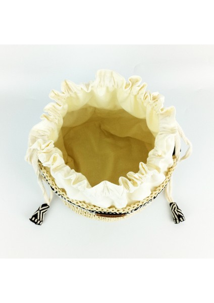 Woody Cord El Örgüsü Hasır Kağıt Ip Krem Etnik Bucket Çanta