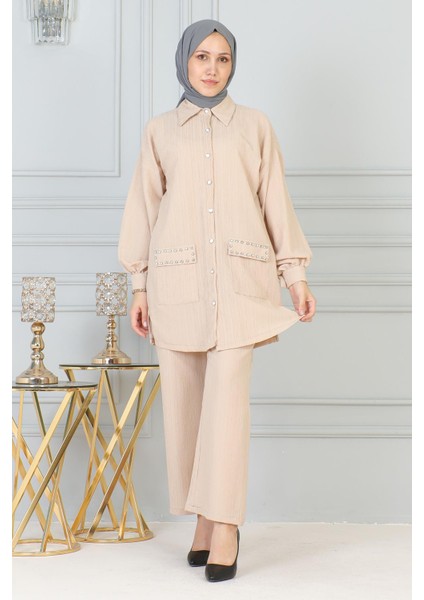 Cebi Taş Detaylı Takım Bej 19210