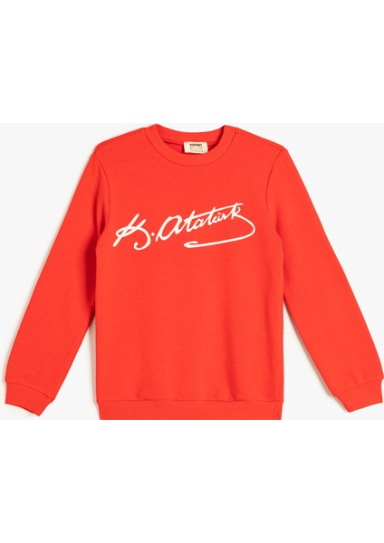 Sweatshirt Atatürk Imzalı Baskı Detaylı Uzun Kollu Bisiklet Yaka