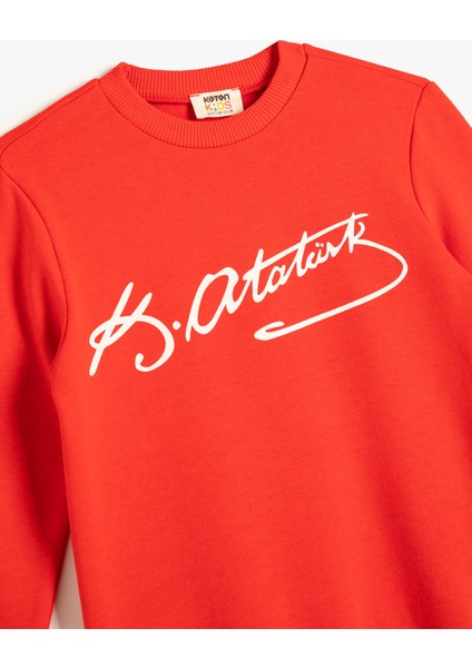 Sweatshirt Atatürk Imzalı Baskı Detaylı Uzun Kollu Bisiklet Yaka